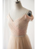 Off Shoulder Blush Lace Champagne Tulle Bridesmaid Dress